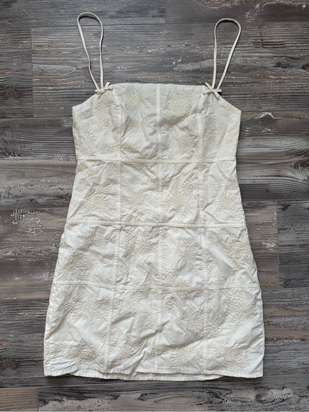 New Women’s Zara White Mini Embroidered Floral Bow Sleeveless Dress Small